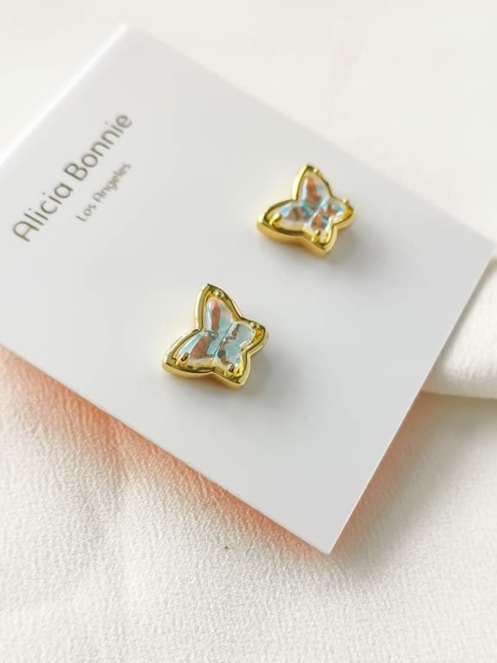 Gold Butterfly Kids Stud Earrings - Iridescent Blue